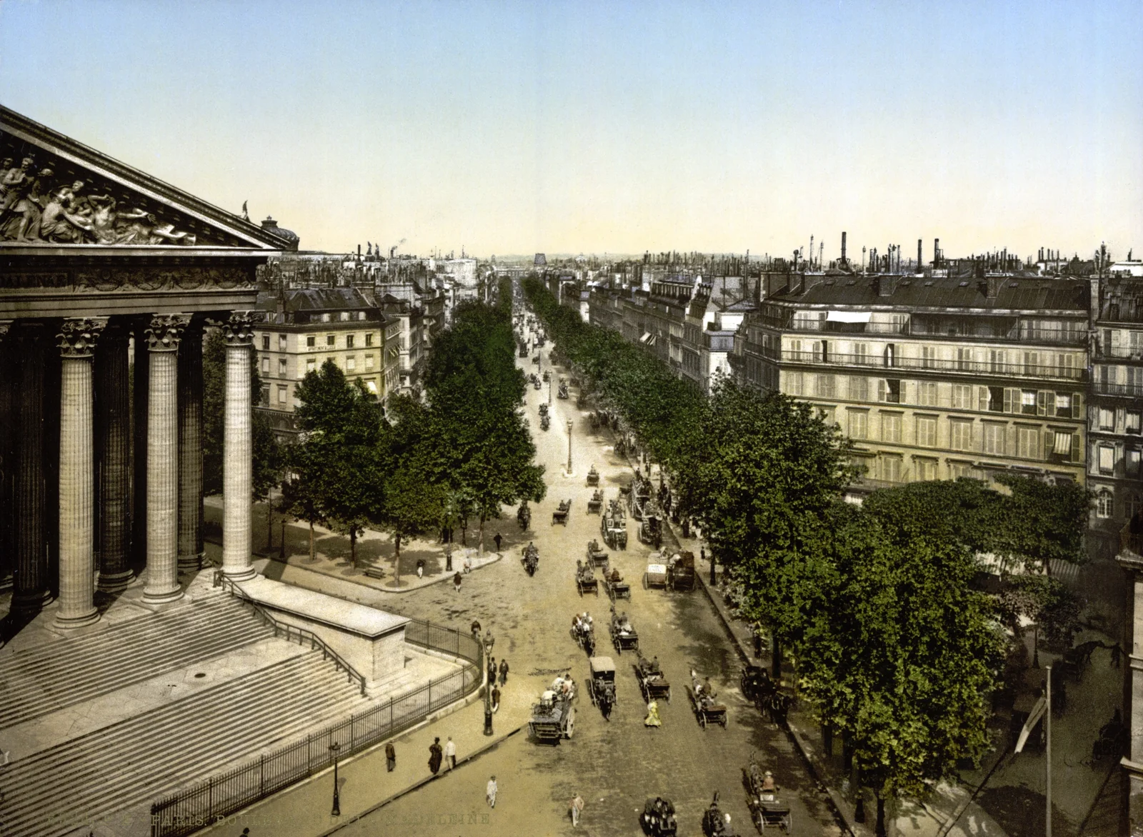 Boulevard de la Madeleine mit der Église de la Madeleine, Paris, Photochrom
